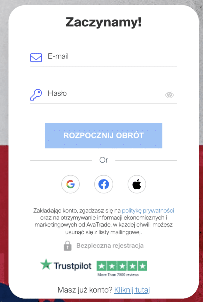 avatrade rejestracja krok 1