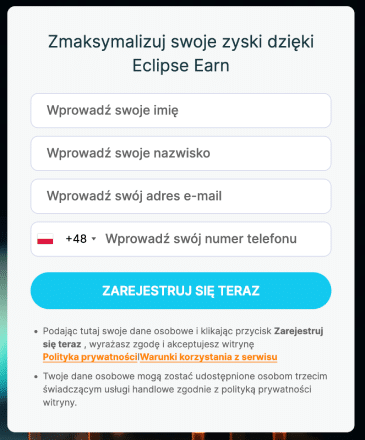 rejestracja na eclipse earn krok 1