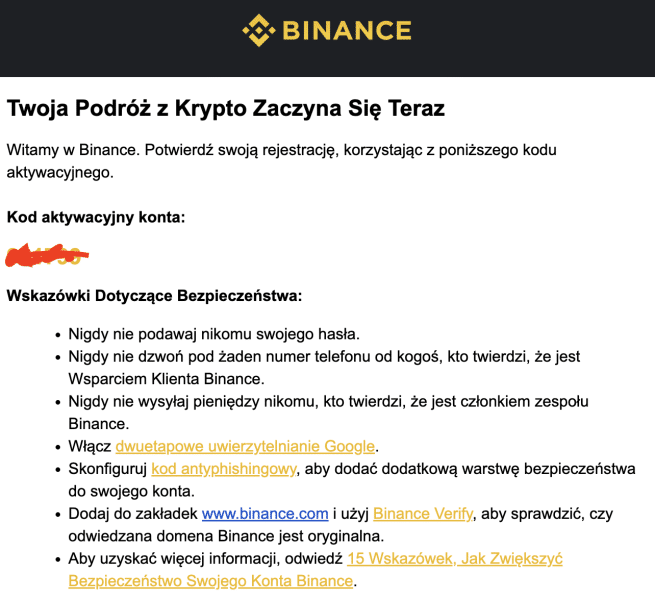 binance weryfikacja email krok 3