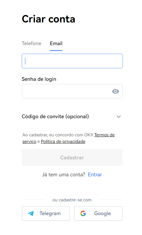 Abra uma conta na OKX