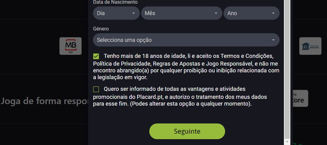 registo placard aceitação de critérios