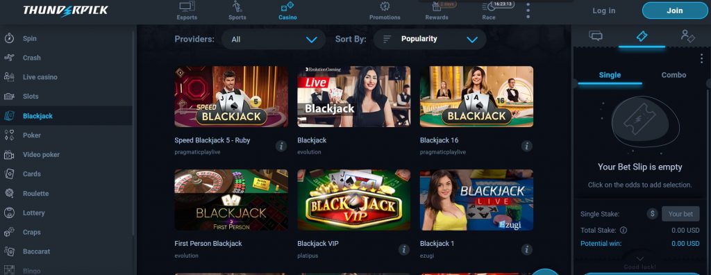 Bitcoin Blackjack pe Thunderpick