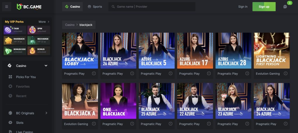 Jucați Blackjack online la bc.game Casino