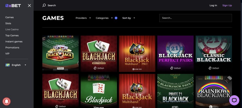 Jucați Blackjack la 0xbet