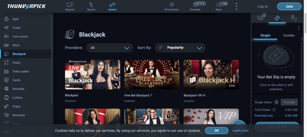 Jucați Blackjack la Thunderpick