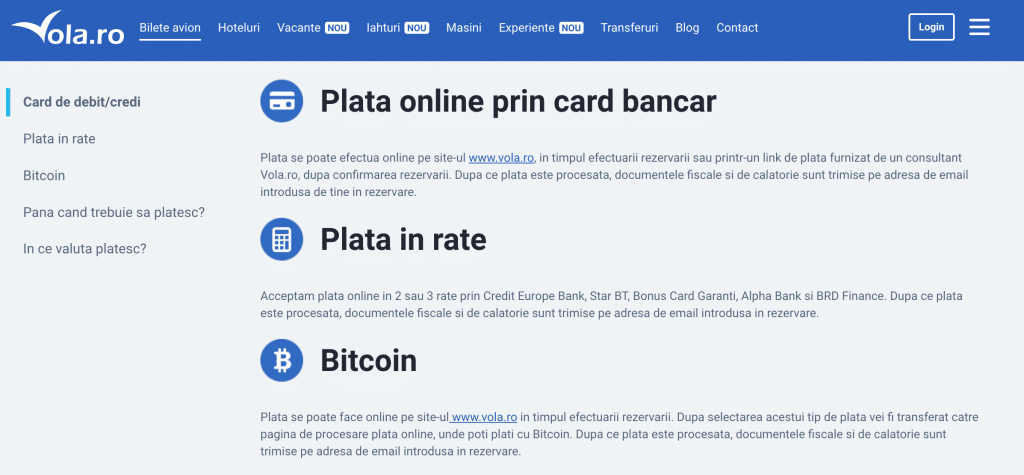 Plata cu Bitcoin pe Vola