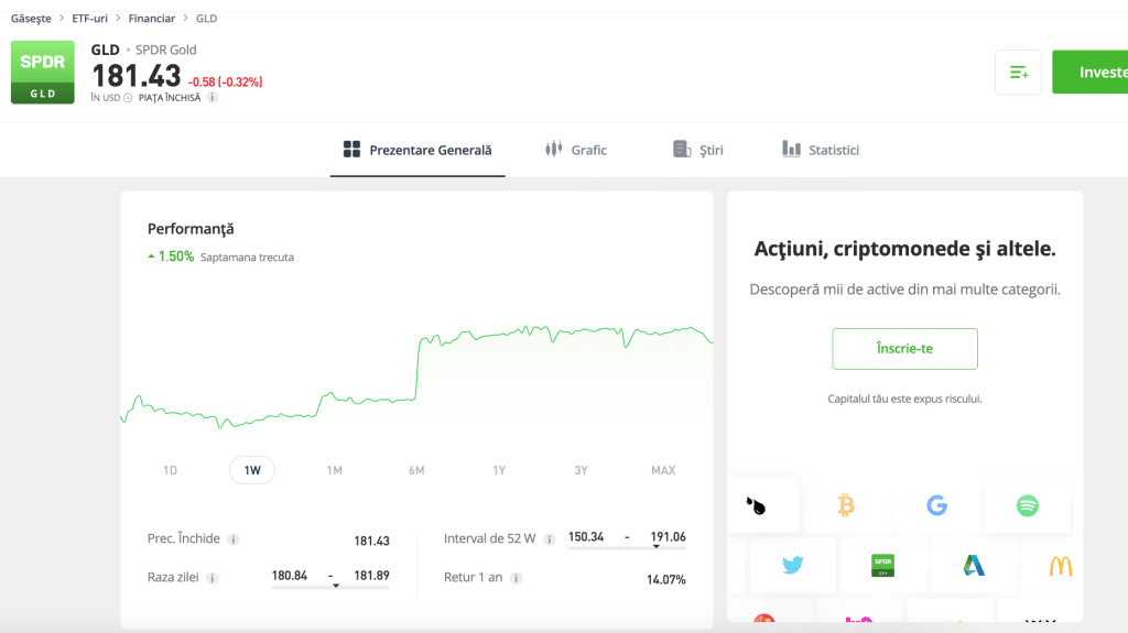 Investeste in ETF Aur eToro