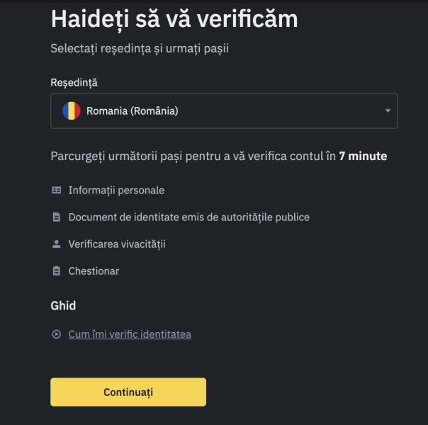 Verifică identitatea pe Binance