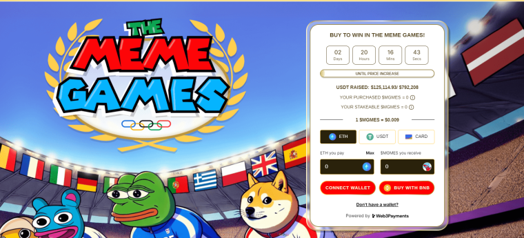 The Meme Games landing page