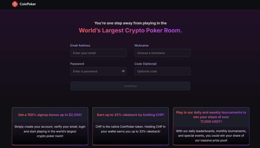 Înregistrare pe CoinPoker