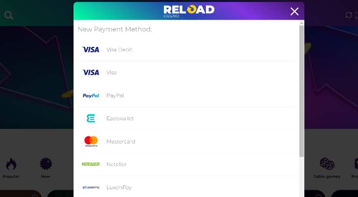 Reload Casino Insättning