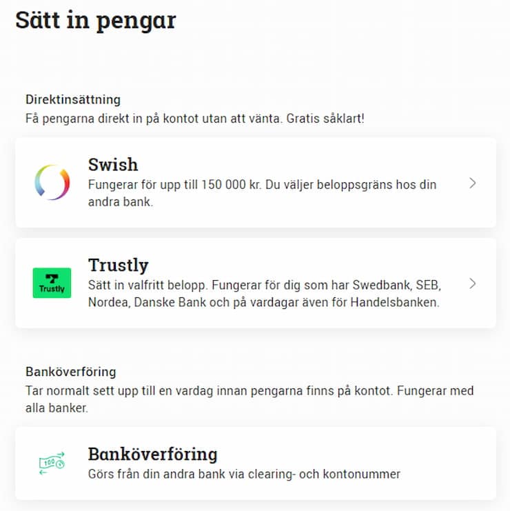 insättning för att köpa Avanza Bitcoin