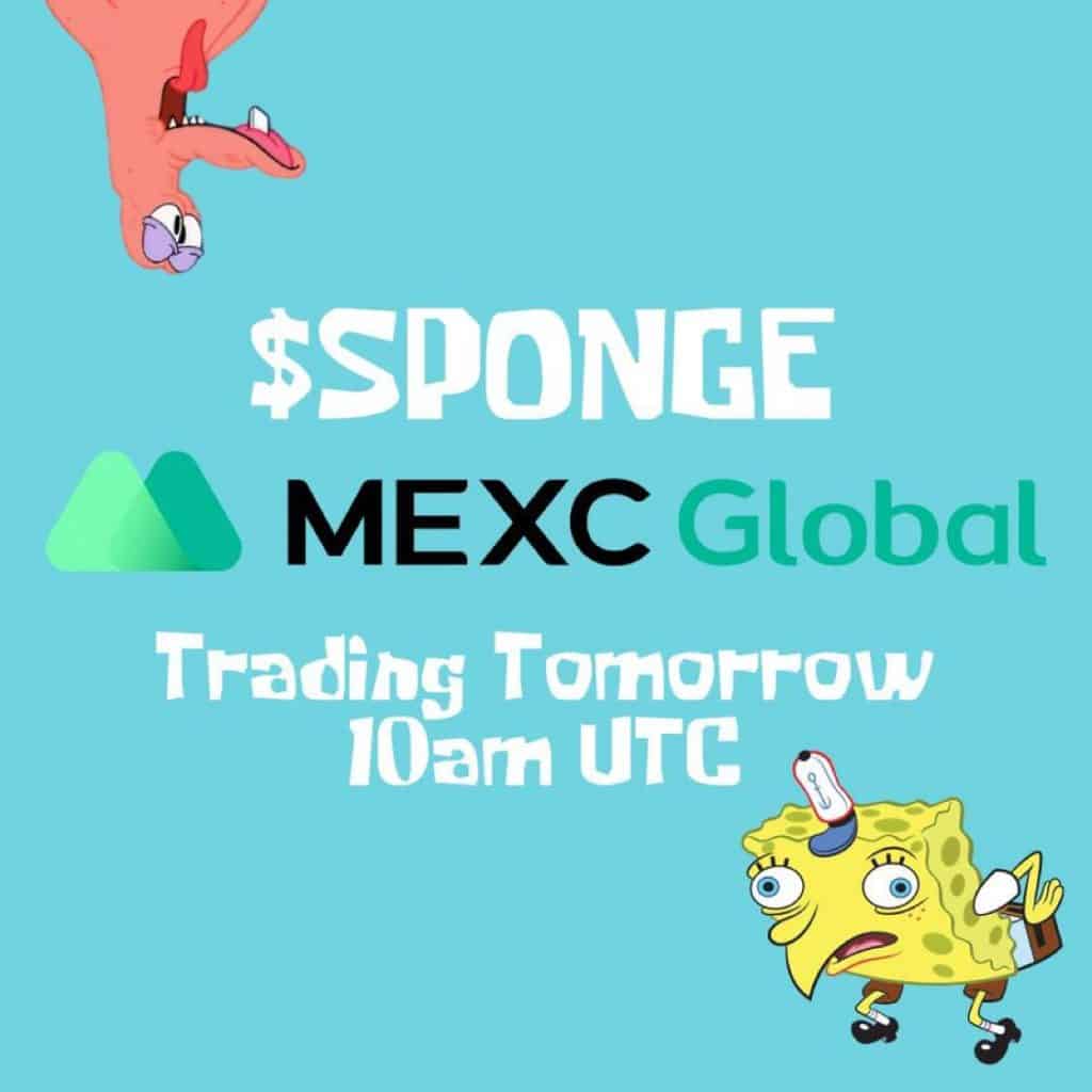 Bild med Text "$Sponge MEXC Global Trading Tomorrow"