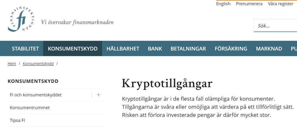 Finansinspektionen Kryptotillgångar