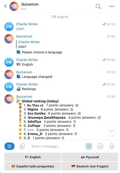 Quizarium – Priljubljeni Telegram kviz z globalno lestvico