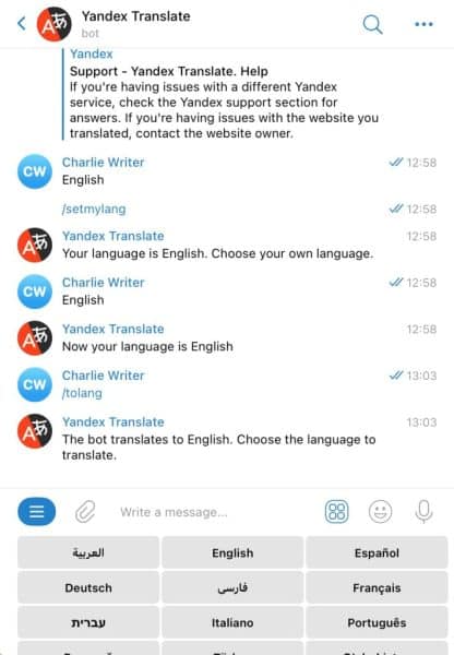 Yandex Translate – Govorite z ljudmi na Telegramu v kateremkoli jeziku prek samodejno prevedenih sporočil