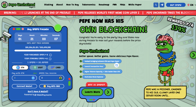 spletno mesto za predprodajo žetonov Pepe Unchained i