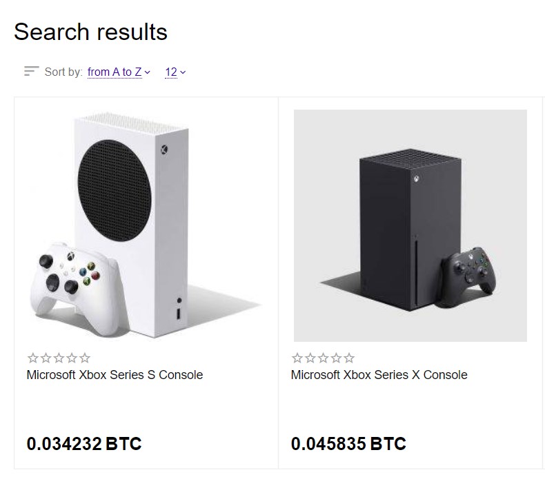 Microsoft Xbox konzola, ponuka na online trhovisku Crypto Emporium.