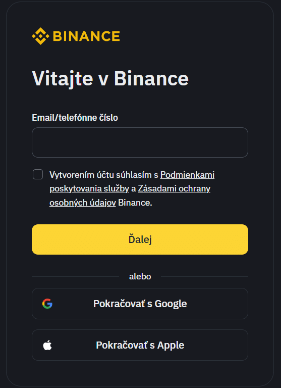 registrácia binance