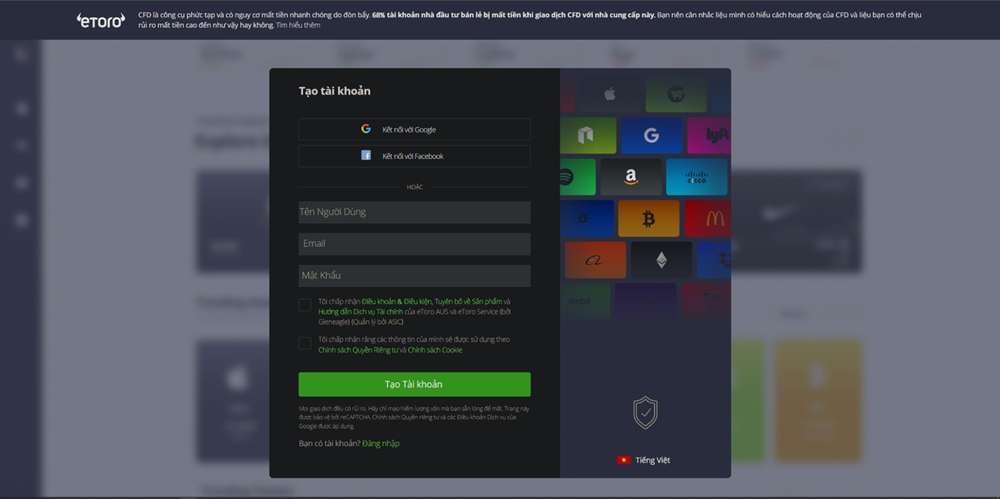 Mở tài khoản eToro 