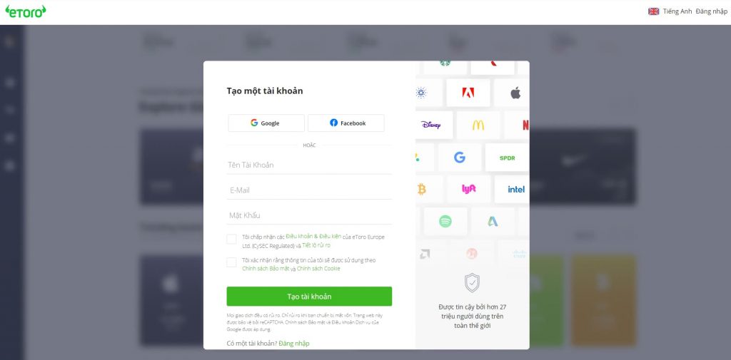 Đăng ký tài khoản eToro