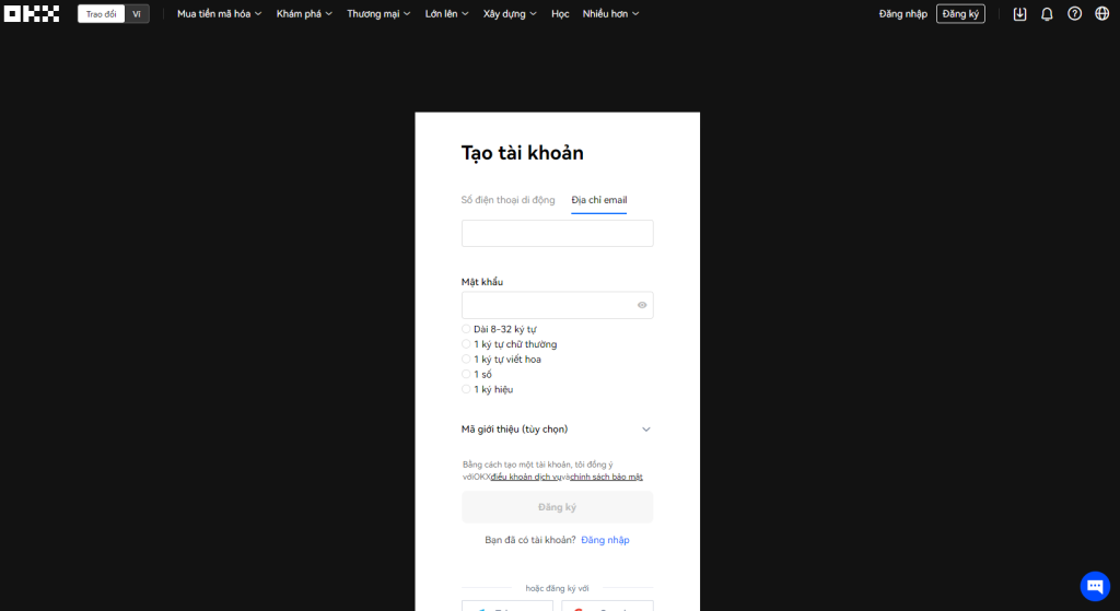 OKX Đăng ký tài khoản