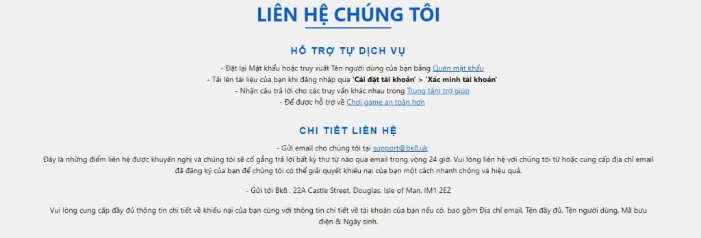 BK8 Dịch vụ khách hàng hỗ trợ trực tuyến 24/7