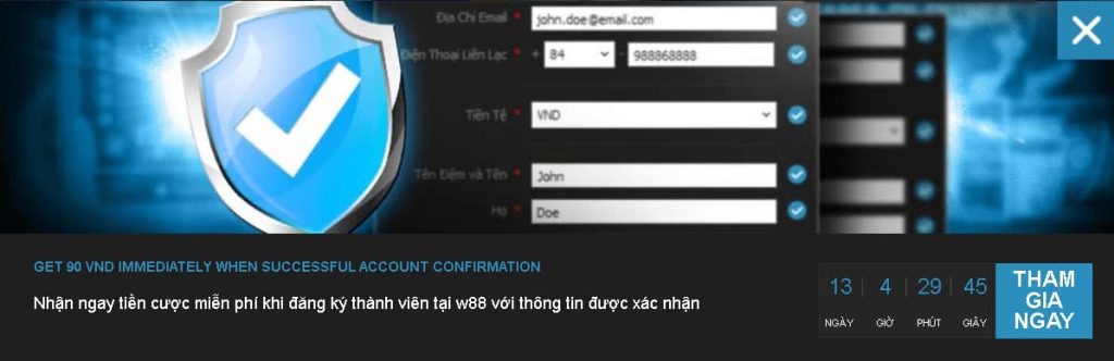 Mã tiền thưởng không cần gửi tiền W88