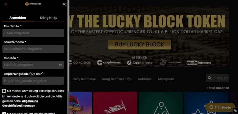 Đăng ký tại LuckyBlock