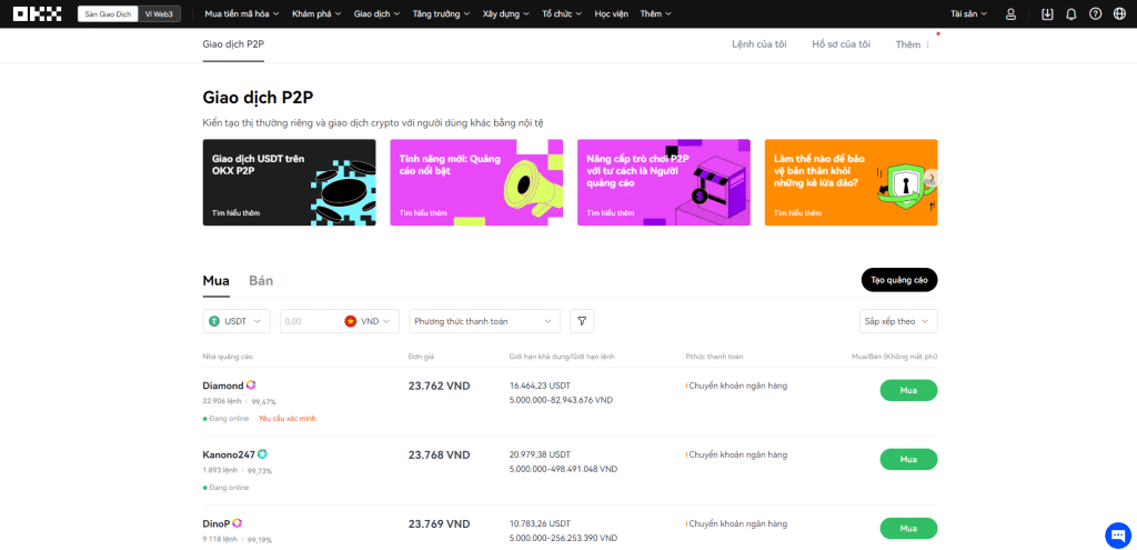 Giao dịch P2P trên OKX