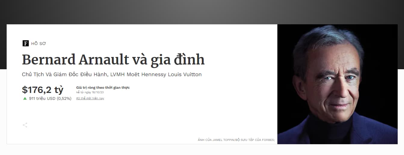 Giá trị tài sản ròng của Bernard Arnault và gia đình