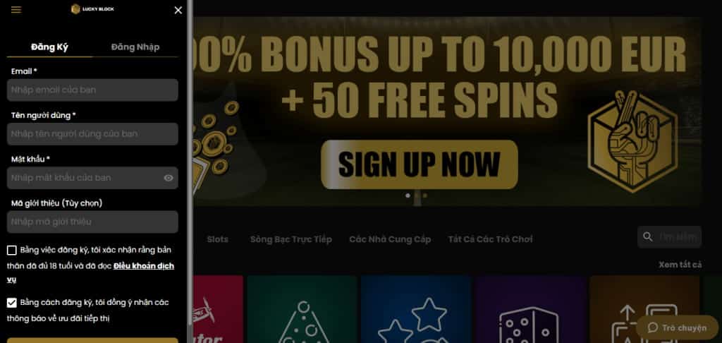 Đăng ký tài khoản tại LuckyBlock