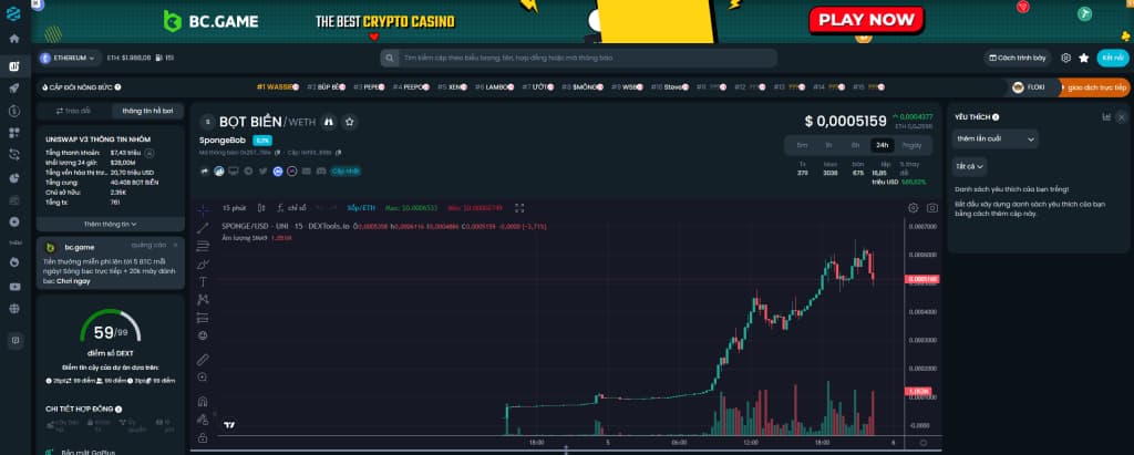 $sponge truy cập dextools