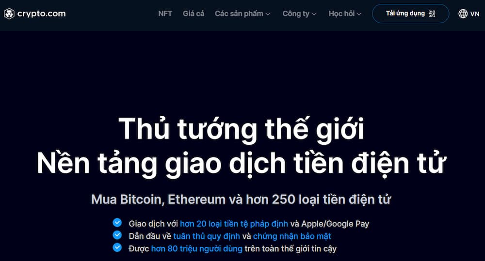 Crypto.com – Địa chỉ giao dịch hơn 250 loại tiền điện tử và NFT