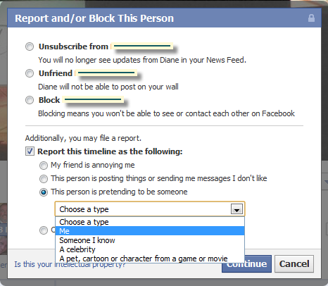 facebook report impersonation