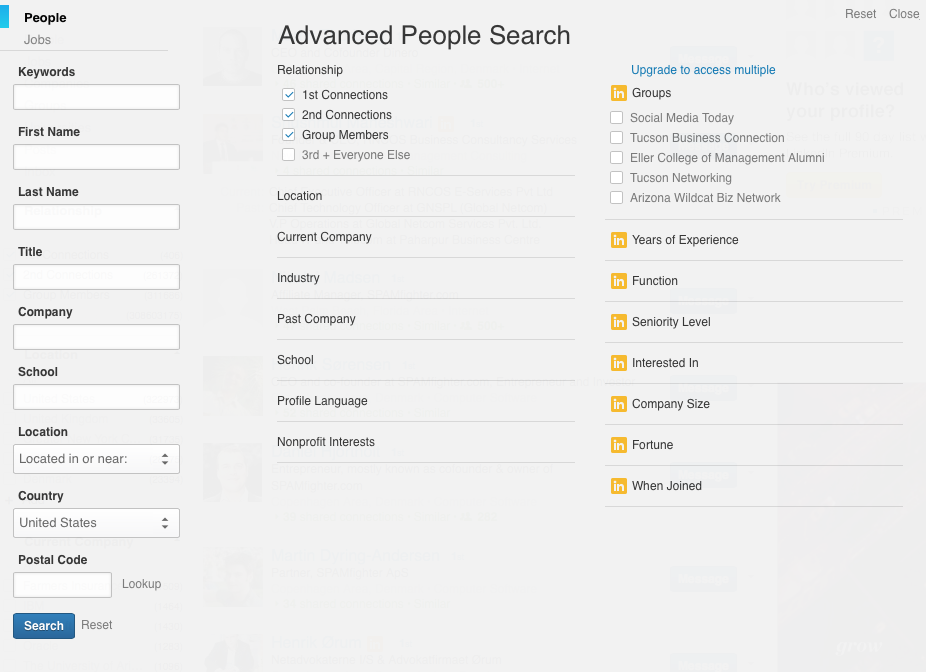 Advanced people. LINKEDIN search by name. Twitter Advanced search.