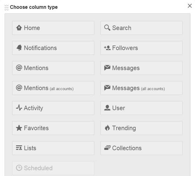 tweetdeck column options