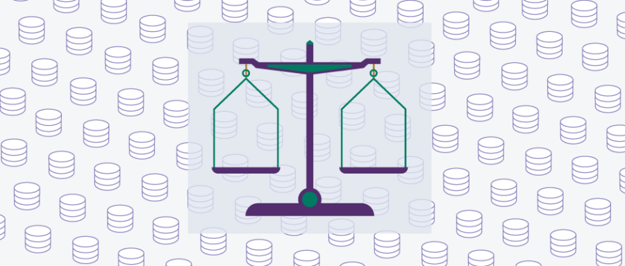 Illustration of a scale over a background pattern of databases