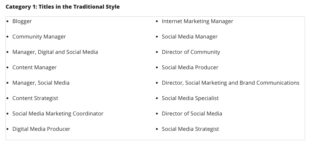 Social Media Job Titles