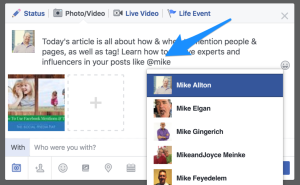 how to mention on facebook post