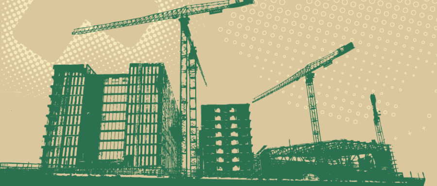 Illustration of a construction site done in a grunge style