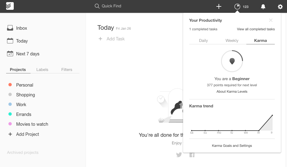 Todoist vs Wunderlist: Acquiring Karma in Todoist