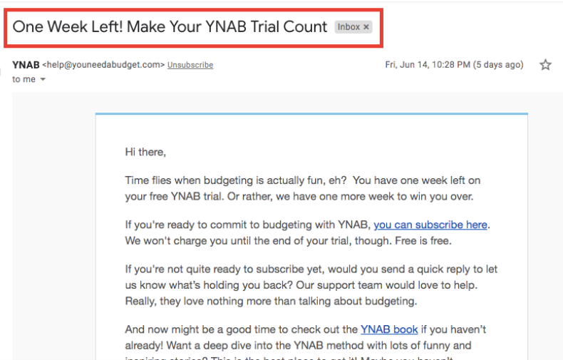 YNAB sales email