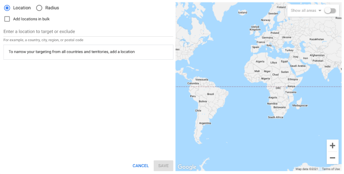 How to set up geotargeting in Google Ads - advanced search