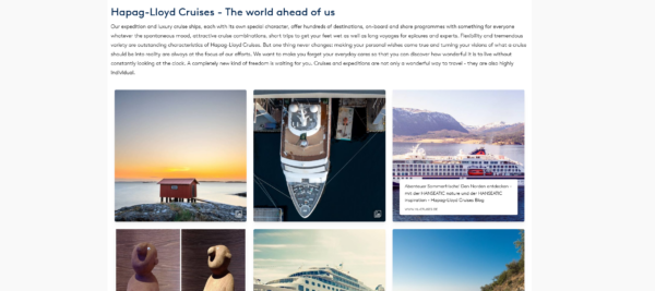 Hapag-Lloyd Cruises Instagram grid on their website