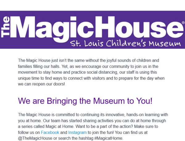 The Magic House cross-promoting their Instagram in their email