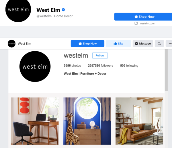 West Elm's instagram feed on facebook