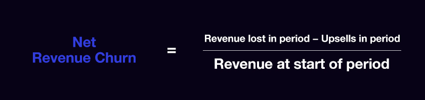 Net Revenue Churn = Revenue lost in period − Upsells in period / Revenue at start of period