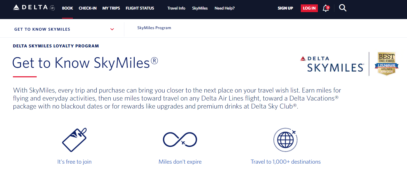 Delta Skymiles summarizing how the program works