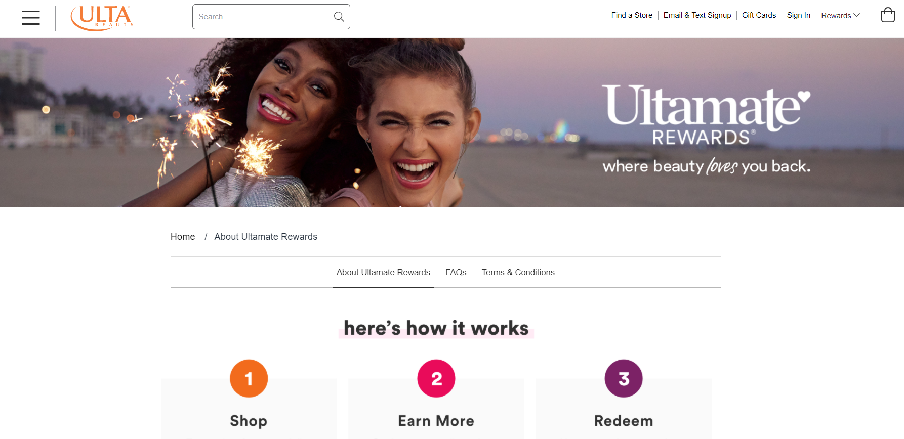 US Loyalty Program Ultamate Rewards explaining the rules